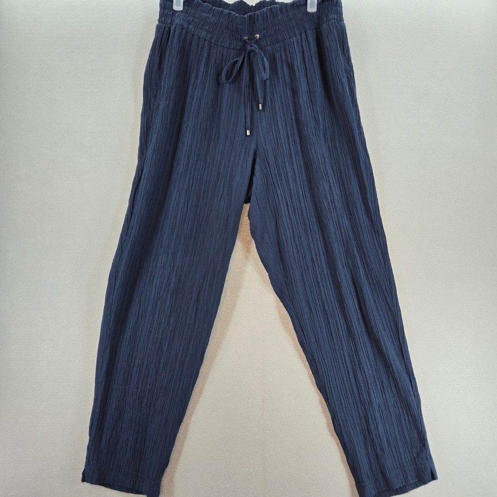 SOHO Apparel Ltd. Navy Textured Drawstring Waist Pants Women's Size L